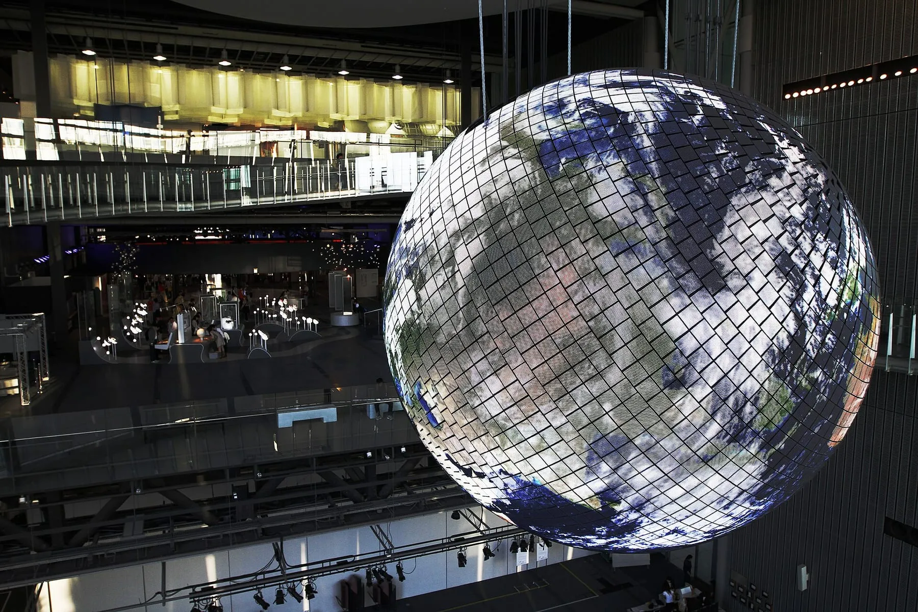 Geo-Cosmos, the 6-metre globe inside Miraikan. The museum is closed for renovation from 1 October 2026 to 22 April 2027.